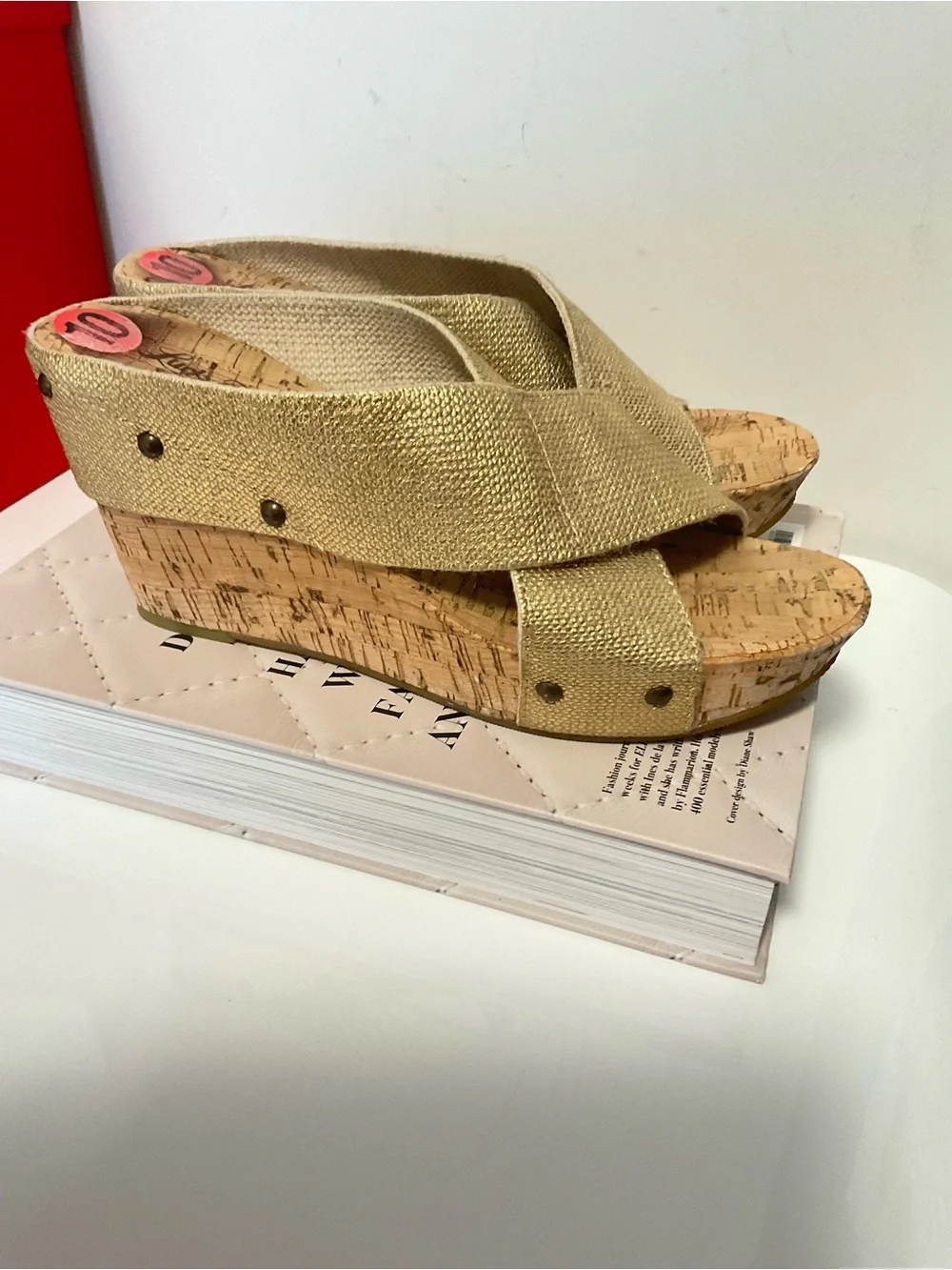 Lucky Brand Wedge Sandals with Cork Platform in Natural Gold
